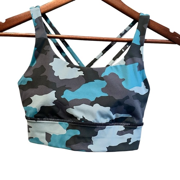 Lululemon Energy Sports Bra Long Line Formation Camo Green Blue Teal Size 6 - Picture 1 of 4